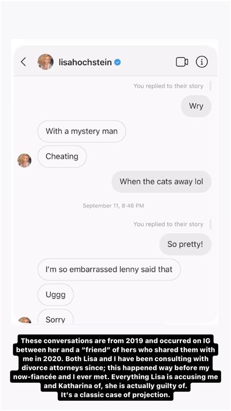 Lenny Hochstein accuses ex Lisa of cheating with leaked DMs。